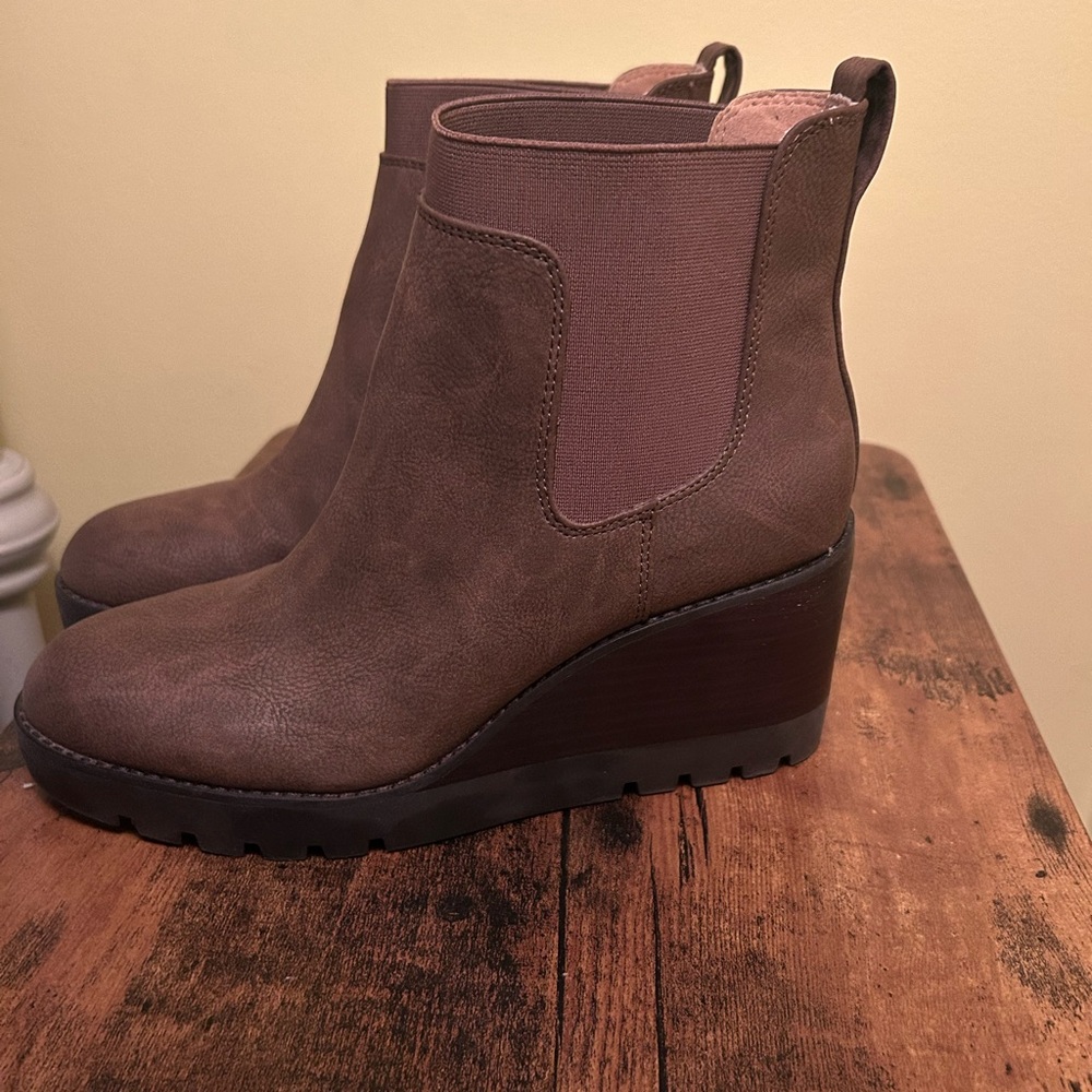 Crown Vintage Chocolate Brown Wedge Ankle Boots